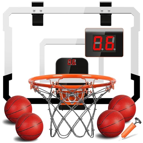 Concave White Black Backboard with Orange Rim, Electronic Score Record, Black Net and 4 Balls