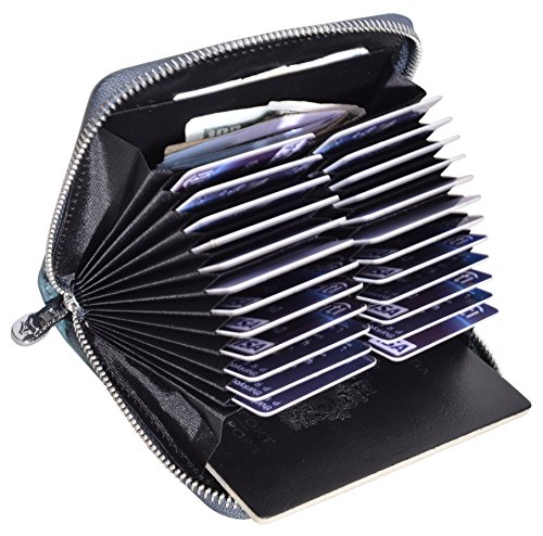 Easyoulife Genuine Leather Credit Card Holder Case RFID Travel Passport Wallet (Blue)