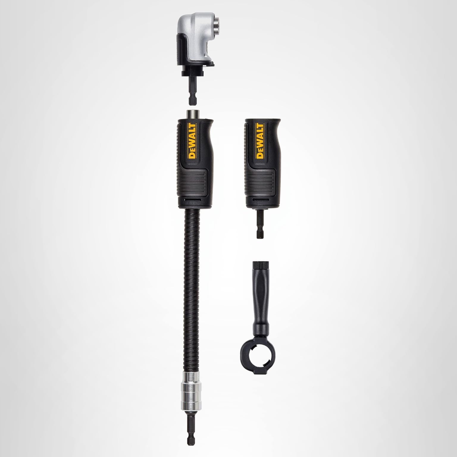 DEWALT FLEXTORQ Right Angle Drill Attachment, 4-in-1 System, 12-Inch Compact, Straight Flexible Shaft 90 Degree Drill Adapter (DWAMRASETFT)