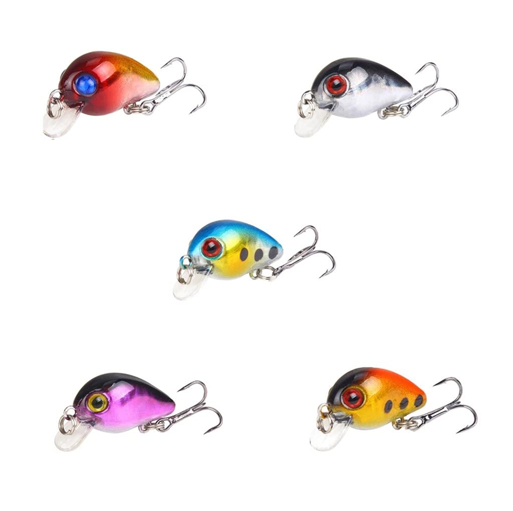 Voarge 5Pcs 3cm Fishing Lures Set, Mini Tiny Small Light Shallow Dive Trout Perch Lures, Single Hook Spinner Baits for Fishing Lovers