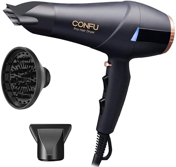 CONFU 2300W Profi Föhn Ionen Technologie Salon Haartrockner mit Diffusor StylingDüse Professional Fön AC Motor Schnell Trocken Leistungsstark 2 Geschwindigkeit und 3 Heizstufen Kalt Europäisch 220V