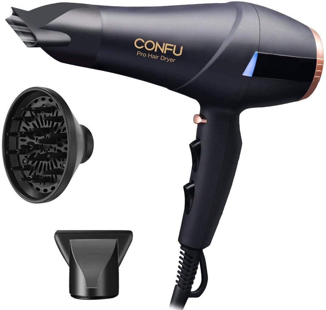 CONFU 2300W Professional Hairdryer with Ionic Technology, Salon Hair Dryer with Diffuser & Concentrator, AC Motor, Fast Dry Blow Dryer, Powerful, 2 Speeds & 3 Heat Settings, Cool Shot,220V