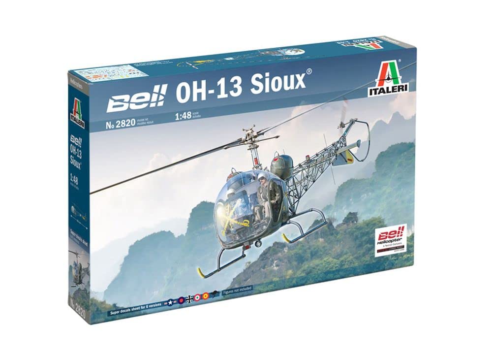 Italeri 2820S - 1:48 OH-13 Scout Helicopter Korea War, Model Building, Kit, Stand Model Building, Crafts, Hobby, Gluing, Plastic Kit, Detailed Multi-Coloured