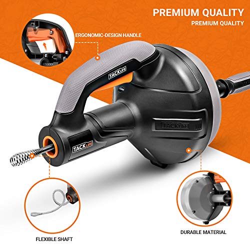 Drain Auger, TACKLIFE 25Ft Drum Auger with Drill Adapter, Use Manually