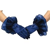 Goiruiya Short Satin Gloves Ruffled Tulle Tea Party Gloves for Formal Costume Evening Wedding Party Accessories