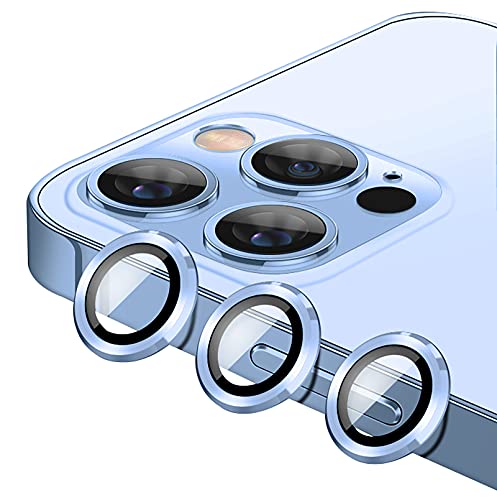 GIOPUEY Camera Protector for iPhone 13 Pro Max,iPhone 13 Pro Camera Lens Protector [2 in 1 Material] Metal Frame + Tempered Glass - Blue