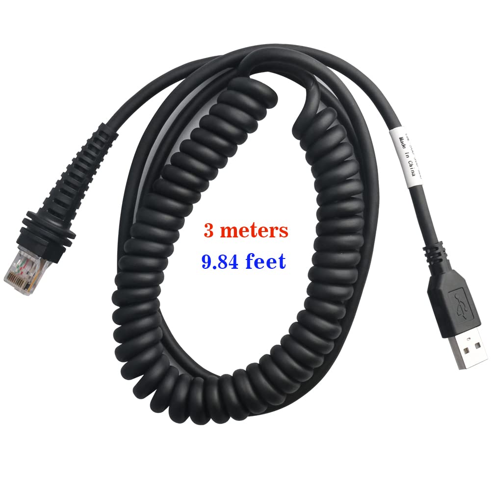 Coiled USB Cable 1900G-HD 1900G-SR 1902G-HD 1300G 1400G Barcode Scanner USB Cables for Honeywell (3M / 9FT Coiled USB Port)
