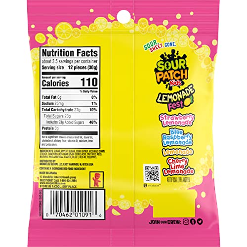 SOUR PATCH KIDS LEMONADE FEST SOFT & CHEWY GUMMY CANDY, 3.61 OZ