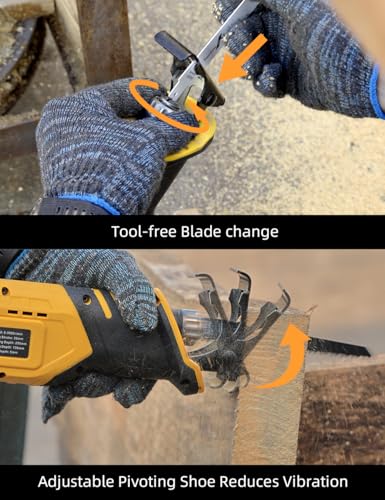 VTEK Brushless Cordless Reciprocating Saw,20V Cordless Reciprocating Saws 3 Variable Speed,0-3000RPM Reciprocating Saws for Woods/Metal/Plastic Cutting