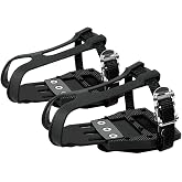 BV Bike Pedals Look Delta/Shimano SPD Compatible 9/16'' with Toe Clips - Peloton Pedals for Regular Shoes - Toe Cages Exercise Bike Pedals - Universal Fit Bicycle Pedal