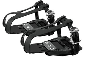 BV Bike Pedals Shimano SPD/Look Delta Compatible 9/16'' with Toe Clips - Peloton Pedals for Regular Shoes - Toe Cages for Peloton Bike - Exercise Bike Pedals - Universal Fit Bicycle Pedal