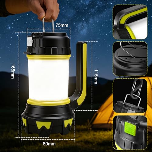 Linterna de Cámping Recargable USB, 6 modos Lámparas de Mano Súper Brillante Portátil perfecto para acampar,caminar Pesca Emergencia y Más