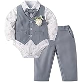 Dressy Daisy Baby Boy 5 Piece Suit Set with Vest Shirt Pants Bow Tie and Boutonniere for Wedding Birthday Formal Outfit Grey