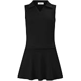 Kids Girls Tennis Golf Dress Outfit Sleeveless Dress with Pockets Athletic Skorts and Polo Tank Top Sets