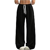 RoseSeek Women's Drawstring Waist Straight Wide Leg Pants Casual Loose Baggy Workout Long Fall Sweatpants with Pocket