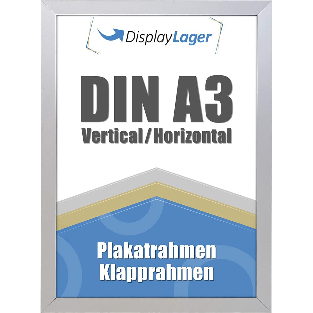 DisplayLager - Flat profile folding frame, thin 20 mm aluminium profile, anti-reflective protective disc, mounting material (silver, A3)