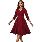 Max2co Midi Dresses for Women Semi Formal Fit and Flare A-Line Swing Dress 3/4 Sleeve Church Cocktail Dress with Pockets