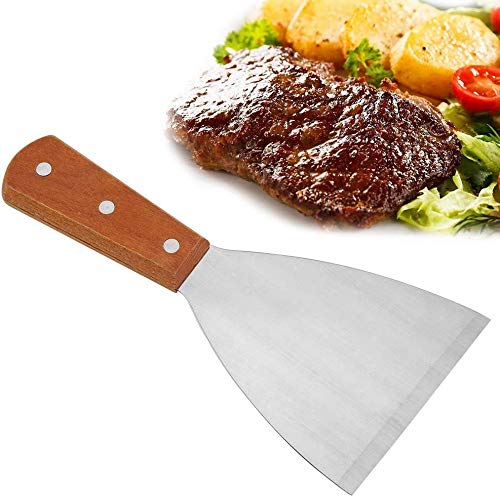 Stainless Steel Beefsteak Spatula Non-Stick Wood Handle Grill Spatula Steak Fries Blade Outdoor Cooking Tool for BBQ