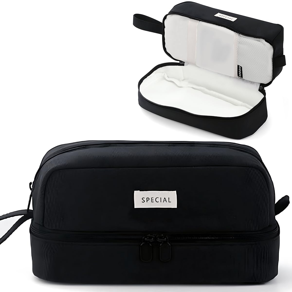 MAMUNU Large Pencil Case for Boy Girl, Big Capacity Aesthetic Pencil Case with 2 Compartments and Handle, Multifunctional Pencil Pouch Stationery Organizer for Office College School (Black)