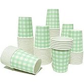 excvalues Sage Green Gingham Party Paper Drinking Cups, 100 Pack 9 oz Checkered Cups Disposable Plaid Party Supplies Decorations, for Picnic Birthday Baby Shower Wedding(Green)