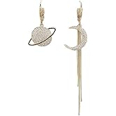 MALOYANVE Planet Pendant Earrings for Women Rhinestone Saturn Dangle&Drop Earrings Star Moon Stud for Everyday Wear Jewelry Gift