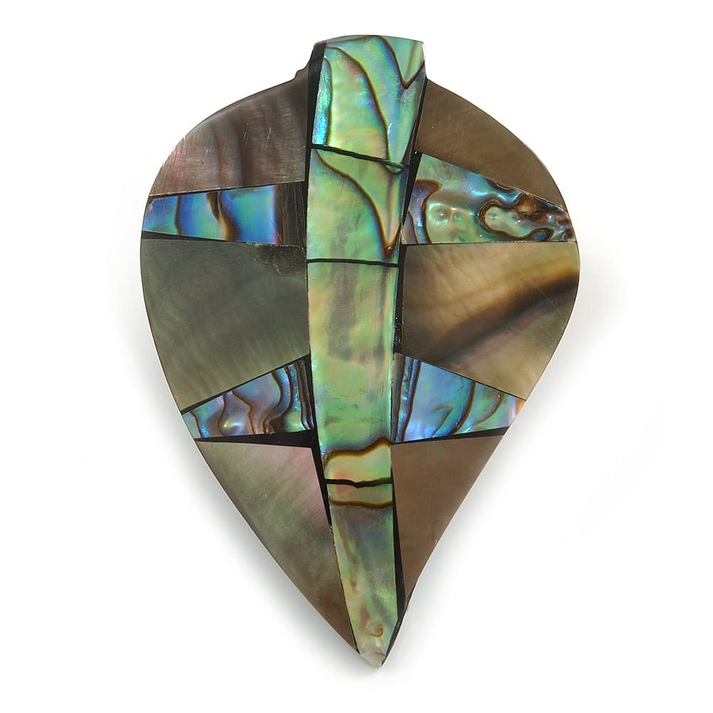 45mm L/Leaf Shape Sea Shell Brooch/Natural/Abalone Shades/Handmade/Slight Variation In Colour/Natural Irregularities