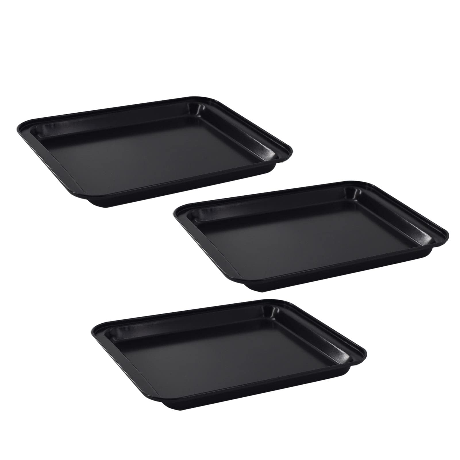 Parthan 3-Pack Oven Trays - 23.8cm Non Stick Carbon Steel Baking Tray Set, Dishwasher Safe and Easy Clean (Black)