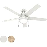 Hunter Fan 52 inch Contemporary Fresh White Finish Indoor Ceiling Fan with LED Light Kit and Pull Chain, Holiday gift for Bed
