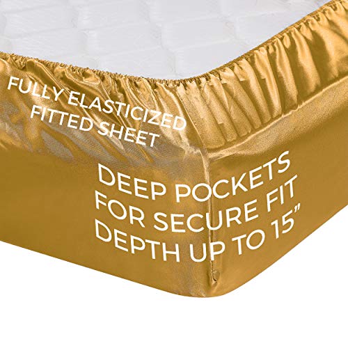 Satin Sheets Full [4Piece, Gold] Hotel Luxury Silky Bed Sheets Extra