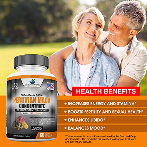 Maca Organic Peruvian Powder Capsules 17,600 mg Per Capsules Black
