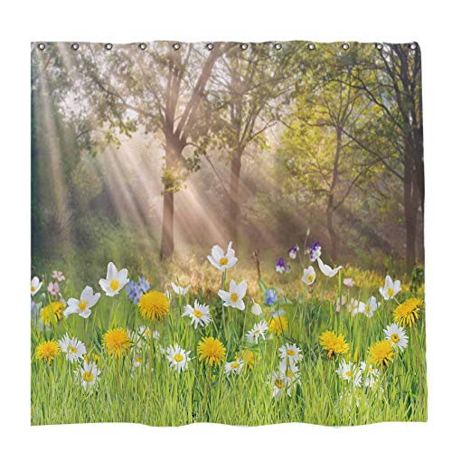 Cortinas De Ducha Para Baño, Cortina Floral De Pájaros Tropicales Para Duchas Y Bañeras, 55 X 72 Pulgadas De Largo, Ganchos Incluidos
