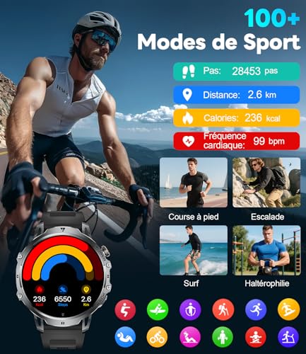 Men's Smart Watch with 1000 mAh, 1.85 Inch Smartwatch with Bluetooth Call, 100+ Sports Modes/LED Lamp, IP68 Waterproof, Heart Rate Sleep Monitor for iOS Android 2 Black Bracelet