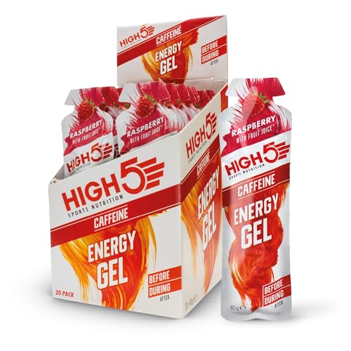 HIGH5 Energy Gel, Energie-Gel im schnell zu öffnenden Portionsbeutel, mit natürlichem Fruchtsaft | (Himbeere Koffein, 20 x 40g) thumbnail 1