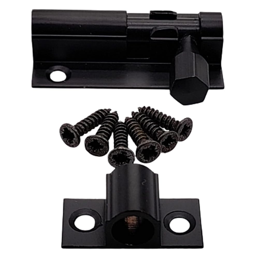 75mm Straight Door Bolts Black Barrel Side Lock Pack of 1 Door Latch with Screws Tower Bolt Locks for Bedroom Bathroom Toilet Shed Gate Cupboards and Cabinets.