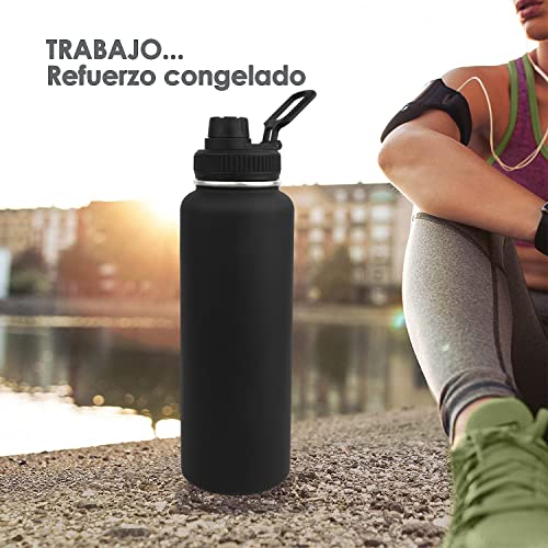 1100ML Botella Térmica，Hisemy Termo de Acero Inoxidable sin BPA，100% a prueba de fugas, aislamiento de doble pared，para Agua Fría (24 horas) o Caliente (12 horas)