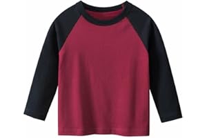 Boys Toddlers‘ Color Block Long Sleeve Shirt Kids Crewneck Pullover Tops Blouse Cotton T-Shirt Fall Winter Clothes