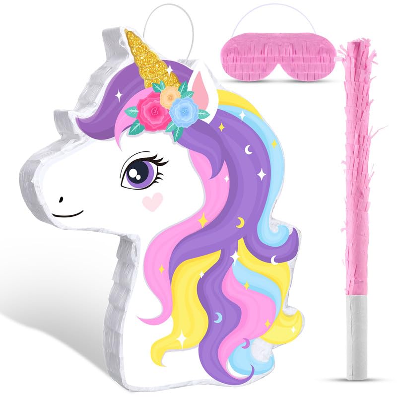 Photo 1 of Small Unicorn Piñata with Piñata Stick Blindfold and Confetti Rainbow Unicorn Piñata for Girls Birthday Party Pink Unicorn Party Supplies for Princess Parties Fiestas Decorations(Unicorn)