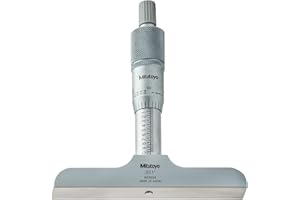 Mitutoyo 128-105 Vernier Depth Gauge, Micrometer Type, 0-1" Range, 0.001" Graduation, +/-0.003mm Accuracy, 2.5" x 0.63" Base