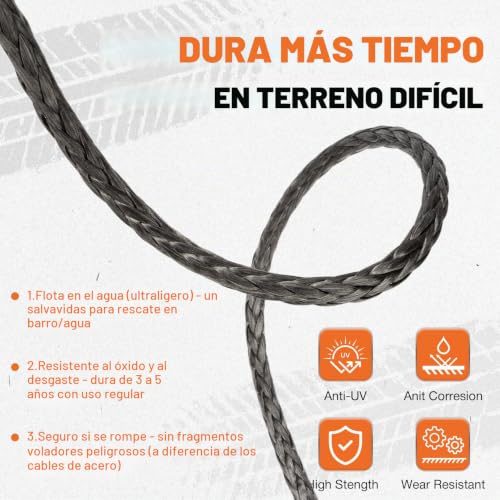 SHALL Tow Straps and Ropes, Synthetic Winch Rope 12mm x 28m Long, 16 Ton (35500 LB), Protective Cover, Forged Winch Hook and Safety Strap
