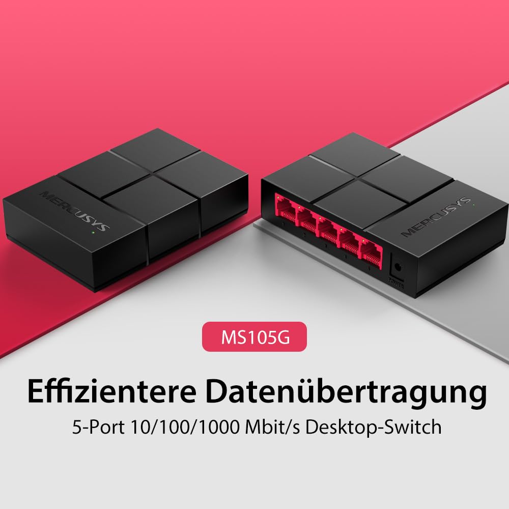 Mercusys MS105G 5-Ports Gigabit Netzwerk Switch, Automatische Aushandlung, Automatische MDI/MDIX-Umschaltung, Plug and Play, MAC-Adressen-Lernen, 105×70×24.9 mm 2