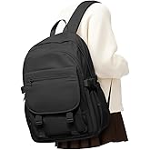 Black Lightweight Waterproof Backpack for Women Men Large Capacity College School Bag with Luggage Straps Multiple Pockets Durable High School Bookbag, Casual Daypacks for Students Girls Boys