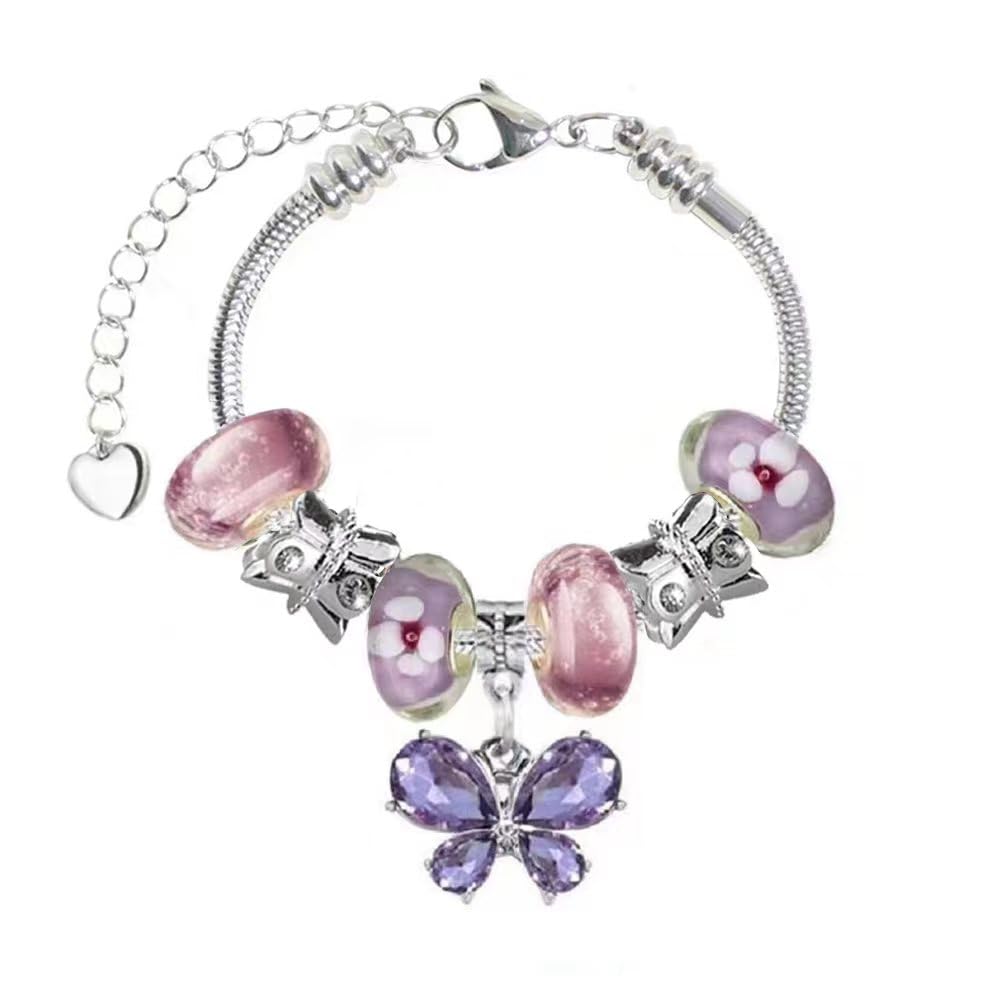 White Birch Fit Pandora Bracelets with Charms Set Teen Girls Jewelry Gifts Ideas Adjustable 17-21 cm Butterfly and Flower