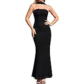 Auraxe Women Summer Formal Bodycon Maxi Dress Tube Halter Neck Mesh Elegant Wedding Guest Cocktail Party Long Dresses