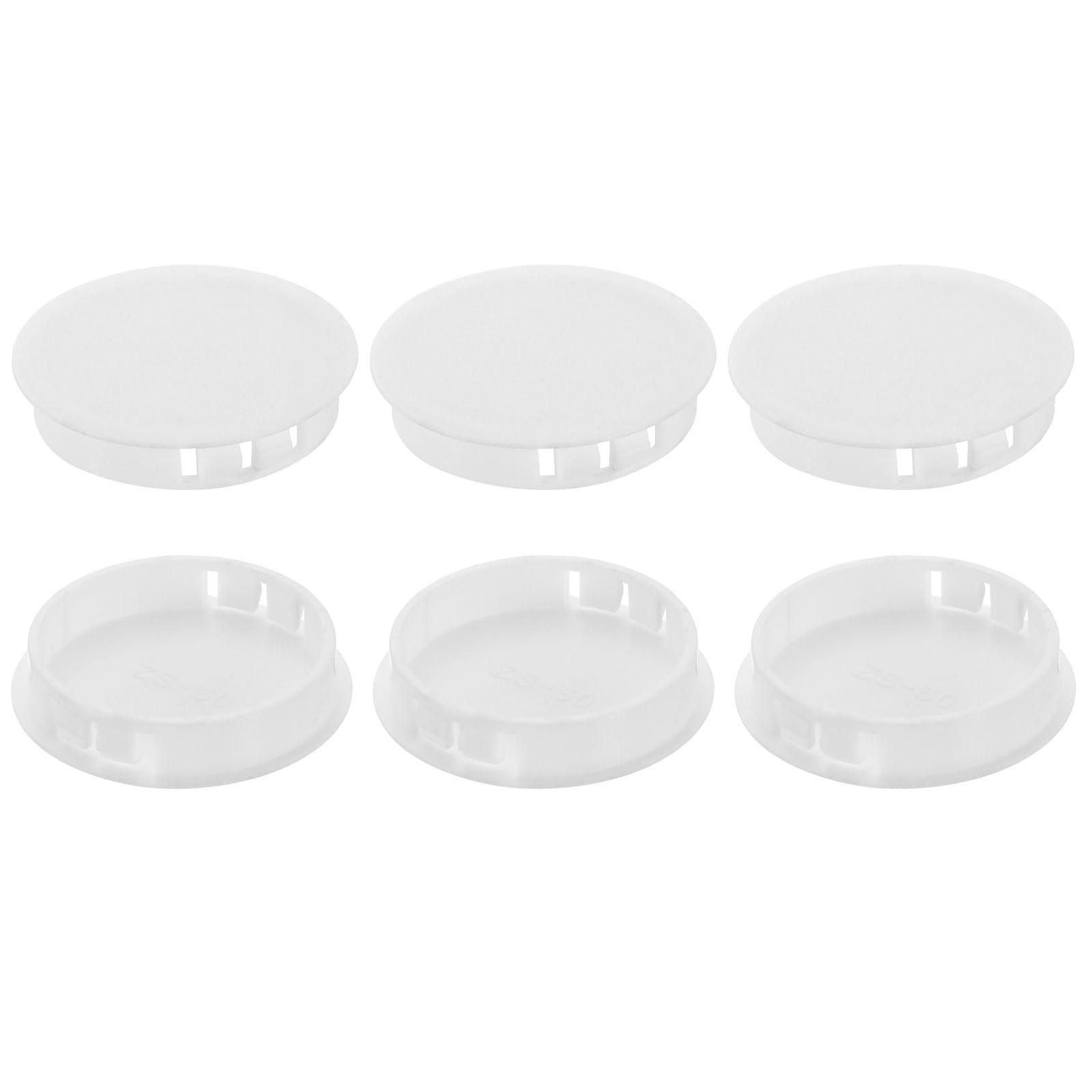 Photo 1 of uxcell 6Pcs Plastic Hole Plugs, 50mm(2") Flush Type Panel Plugs, Round Snap Knockout Locking Plugs for Furniture Insert End Caps Panels, White