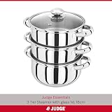 Judge Essentials Stainless 3 Tier Steamer 18cm with Glass Lid Induction Ready view 2