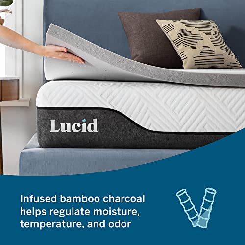 Lucid 2 Inch Mattress Topper Queen Memory Foam Bamboo Charcoal