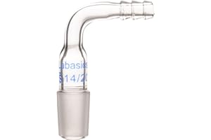 Labasics Glass Bent Inlet Adapter with 14/20 Male Glass Joint and 8mm Hose Connection Lab Glassware (14/20 Joint)