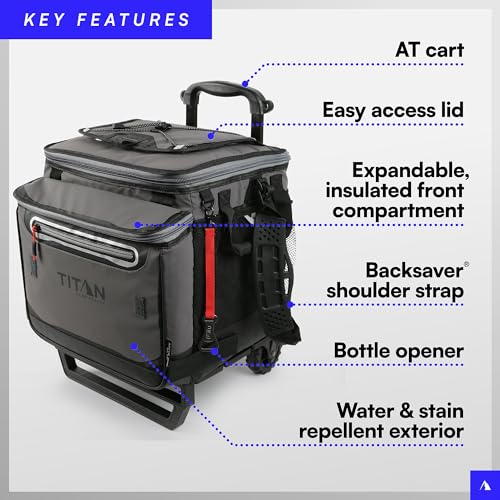 Titan Deep Freeze 60 (50+10) Can Wheeled Cooler - Collapsible Rolling Cooler with Wheels and All-Terrain Cart
