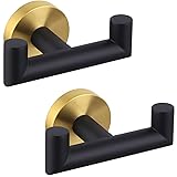 Angle Simple Towel Double Hook Black & Gold, 2 PCS