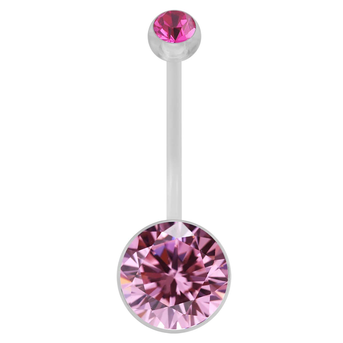 AZARIO LONDON Pink CZ Stone 14 Gauge Clear BioFlexible Pregnancy Belly Bar Piercing